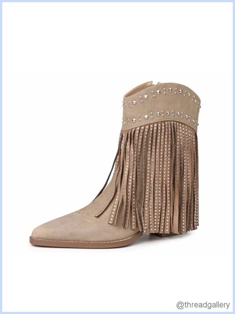 Faux Leather Western Ankle Boots Pointed Toe Fringe Rhinestone